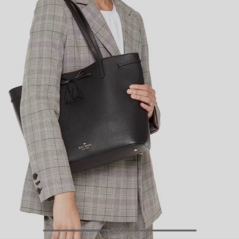 Kate Spade Black Leather Tote Bag w Tassel